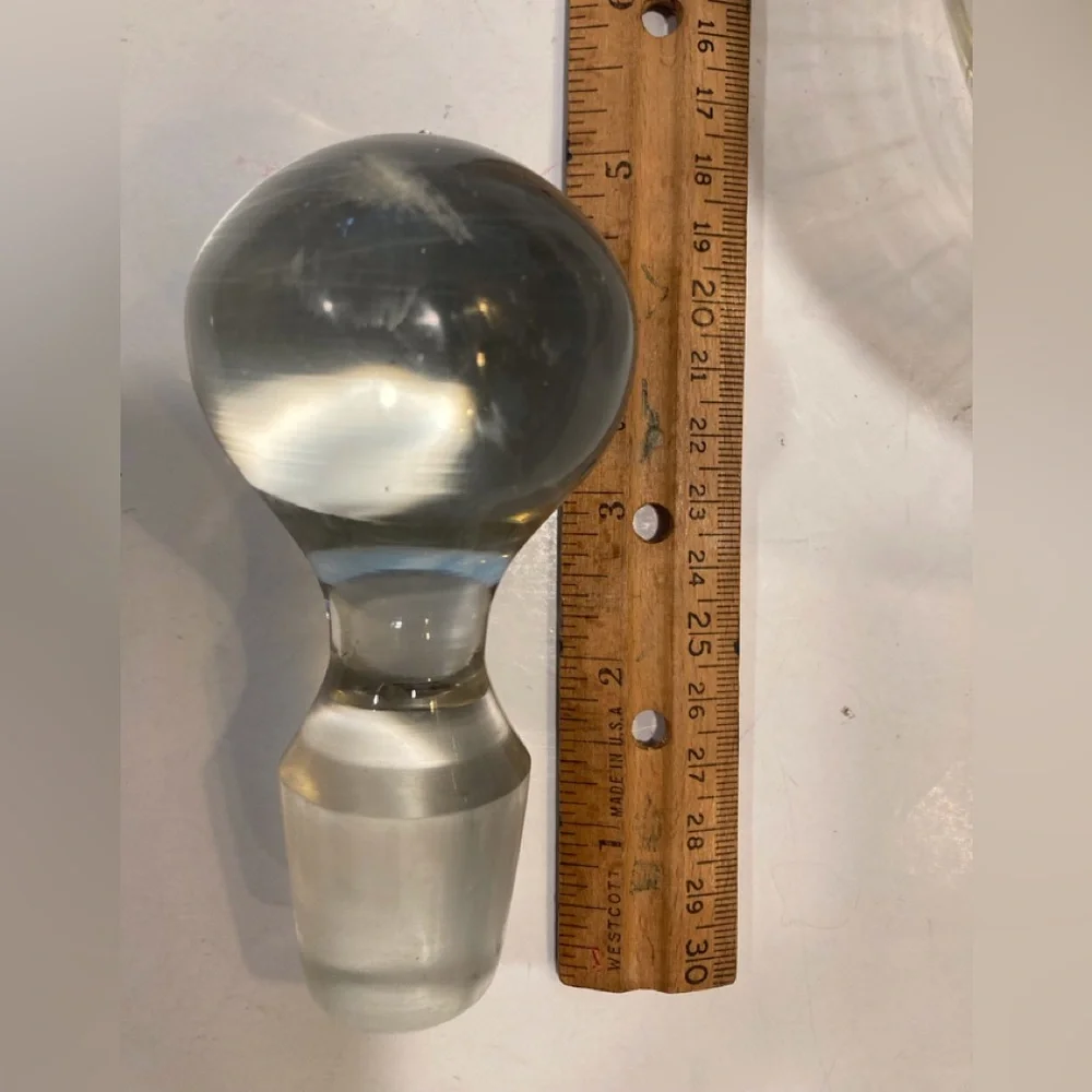 Bulbous Wine Decanter Stripes Bulbous Stopper Crystal Heavy Wide Base No Chips